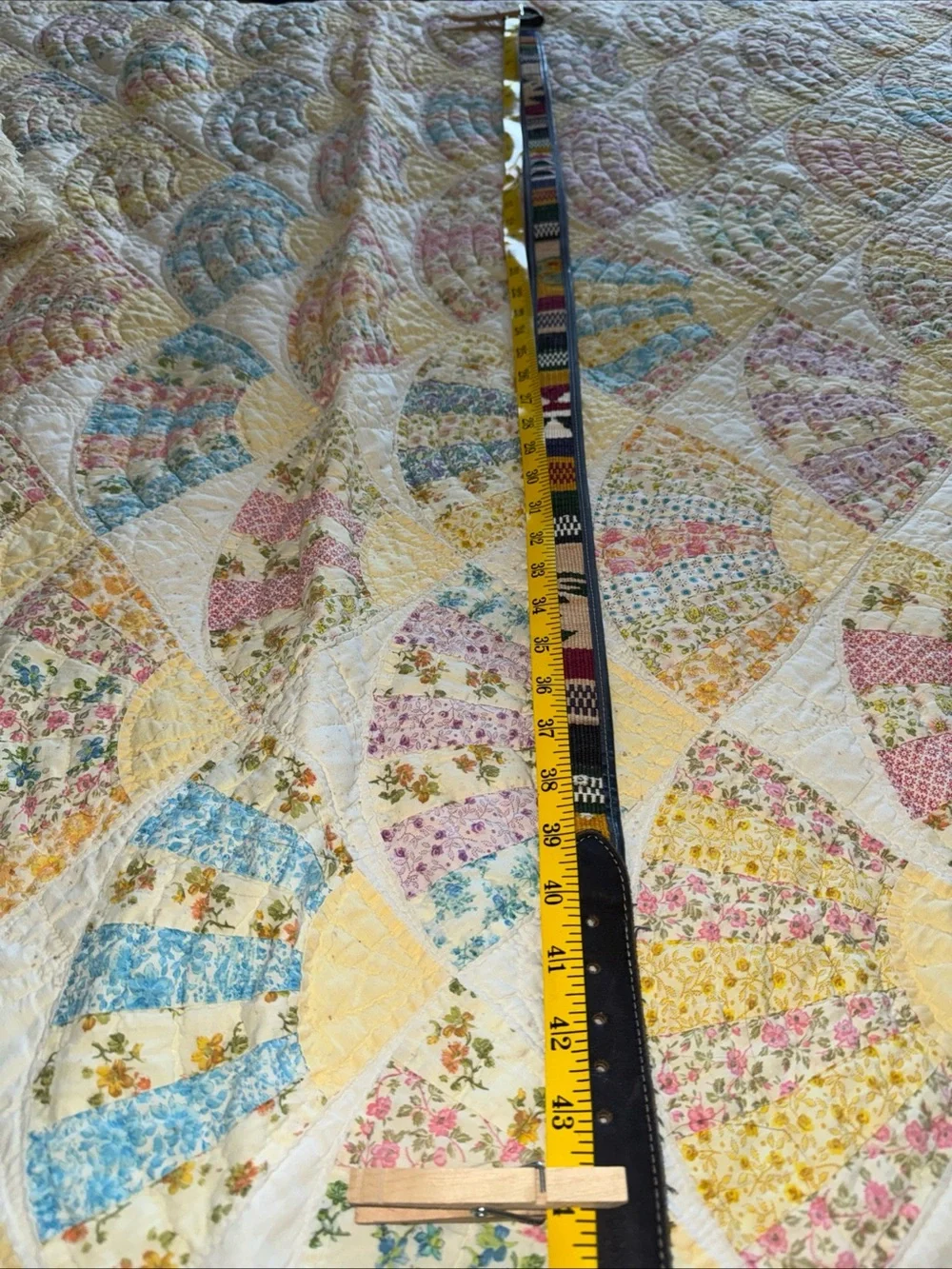 VTG Colorful Guatemalan Hand Woven & Leather Boho Belt 40-43”